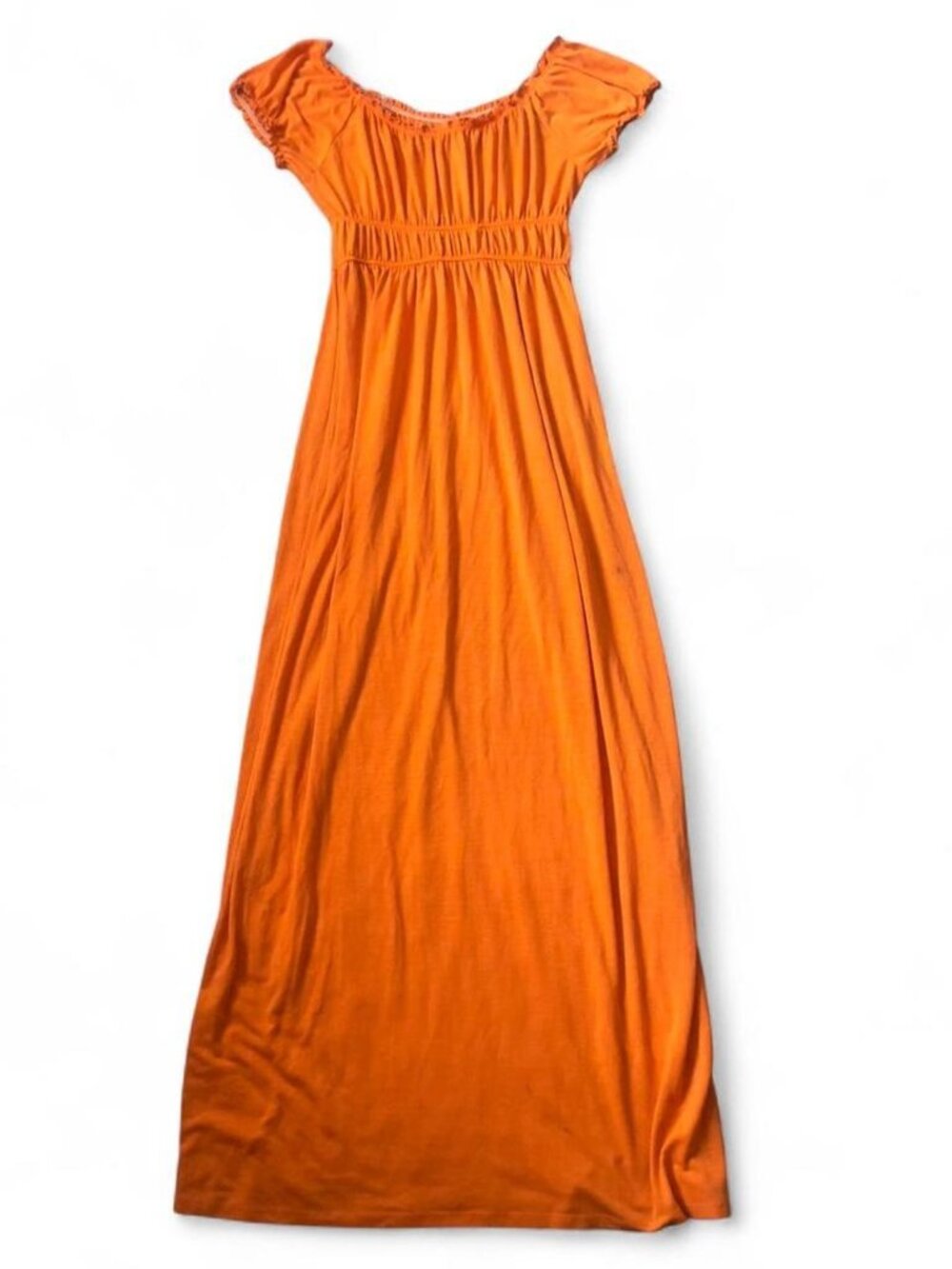 Small maxi orange sundress with puff sleeves